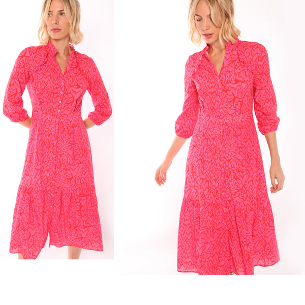 Red and Pink Long Cotton Dress - Eurockk.com