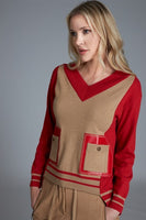 Red and Camel Vneck Sweater