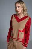 Red and Camel Vneck Sweater