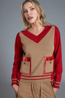 Red and Camel Vneck Sweater