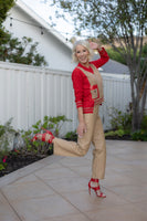 Red and Camel Vneck Sweater