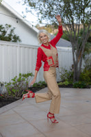 Red and Camel Vneck Sweater