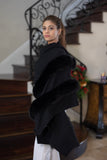 Black Faux Fur Wool and Cashmere Shawl