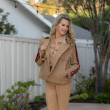 Camel and Red Tweed Crop Jacket