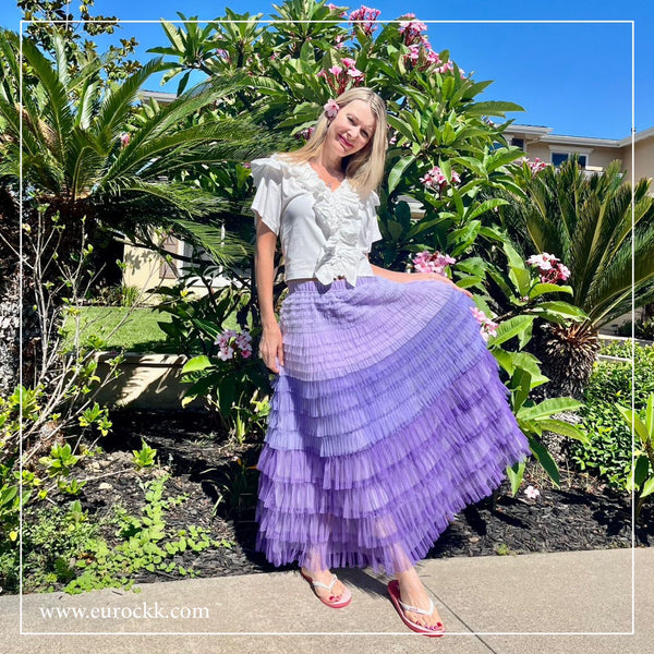 Purple Cascade Tulle Long Skirt - Eurockk.com
