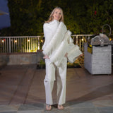 White Faux Fur Wool and Cashmere Shawl