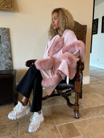 Pink Faux Fur Wool and Cashmere Shawl