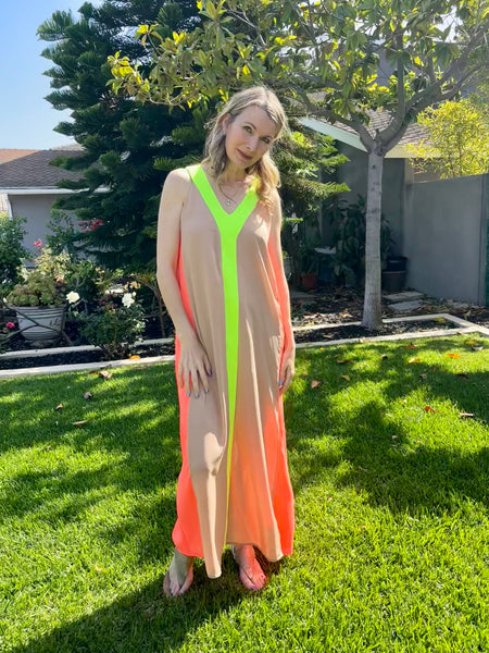 Lime and Orange Flowy Long Dress | Eurockk.com Lime and Orange Flowy Long Dress | Eurockk.com