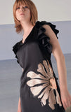 Ruffled Black Satin Dress