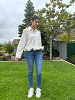 White Studded Blouse with Ruffle