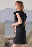 Ruffled Black Satin Dress