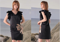 Ruffled Black Satin Dress