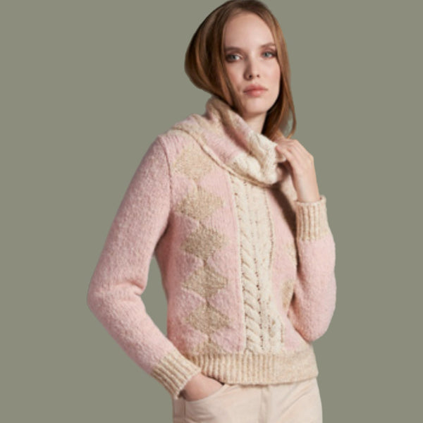 Pink and Beige Geometric Sweater - Eurockk.com