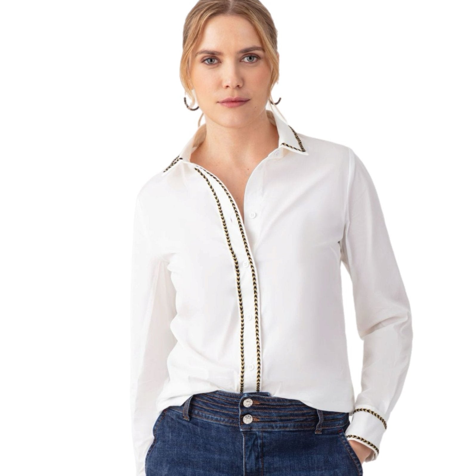 White and gold Embellished Shirt