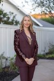 Bordeaux Blazer with Sequinned Sleeves