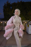 Pink Faux Fur Wool and Cashmere Shawl