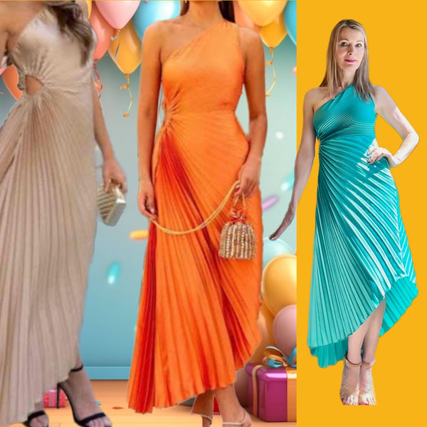 Pleated Orange  Dress with Cutout - Eurockk.com