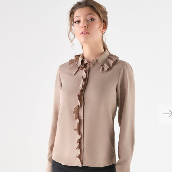 Rufle Collar Silky Shirt