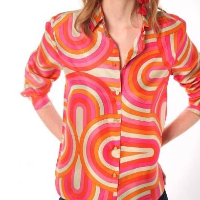 Fushia and Orange Rainbow Silky Shirt - Eurockk.com