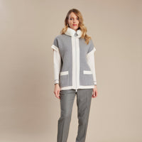 Grey  Wool Vest With White Fur Collar