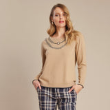 Camel Wool Bejeweled Sweater