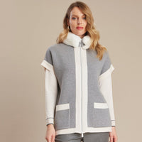 Grey  Wool Vest With White Fur Collar