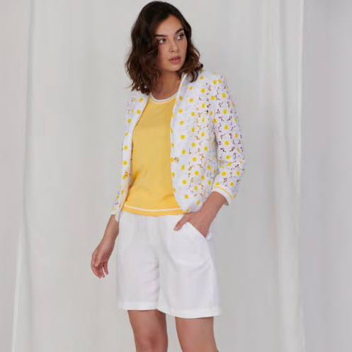 White and Yellow Lace Summer Twinset Cardigan