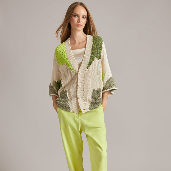 Lime and Beige Knit Cardigan