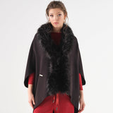 Black Wool Cape With Faux Fur