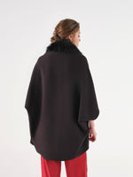 Black Wool Cape With Faux Fur