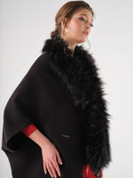 Black Wool Cape With Faux Fur