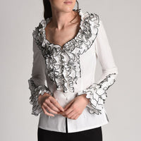 Ruffle black and white blouse - Eurockk.com