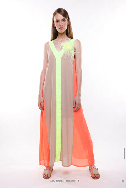 orange flowy dress Lime and Orange Flowy Long Dress