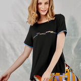 Black Linear Cotton T-shirt - Eurockk.com