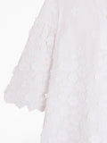White Cotton Blouse With Flower Appliques - Eurockk.com