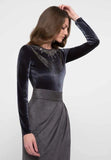 Dilana Velour Embellished Bodysuit - Eurockk.com
