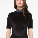 Collars Sequinned Velvet Bodysuit - Eurockk.com