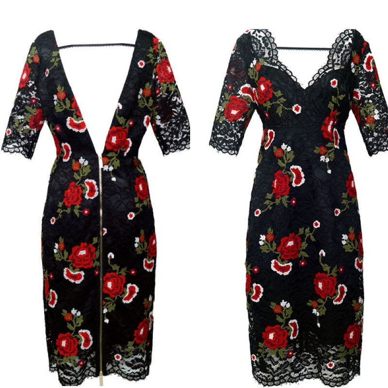 open lace back dress Lunarose Floral Mini Dress