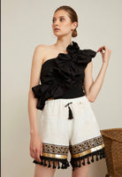 One Shoulder Black Ruffle Top - Eurockk.com