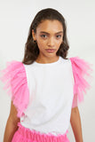 Hot Pink Tulle Sleeves T-shirt - Eurockk.com