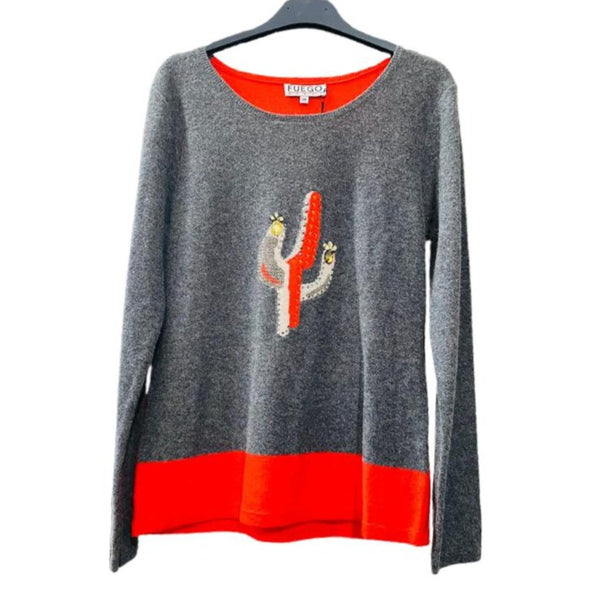 Grey and Red Embellished Sweater - Eurockk.com
