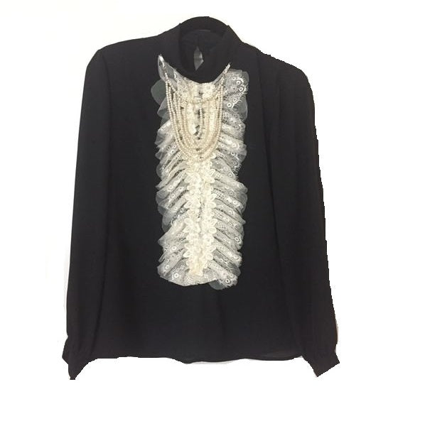 Pearly Lace Black Shirt - Eurockk.com