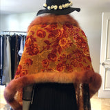 Orange Silk wool and fox fur shawl - Eurockk.com