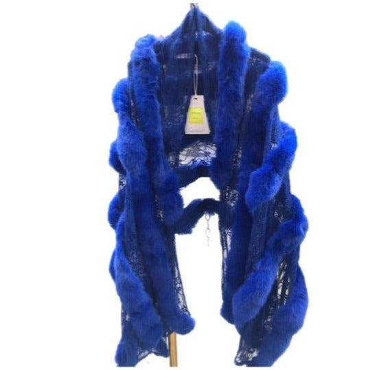 Royal Blue Faux Fur Luxury Shawl on Lace - Eurockk.com