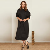 Black Cotton Long Dress / Kaftan - Eurockk.com